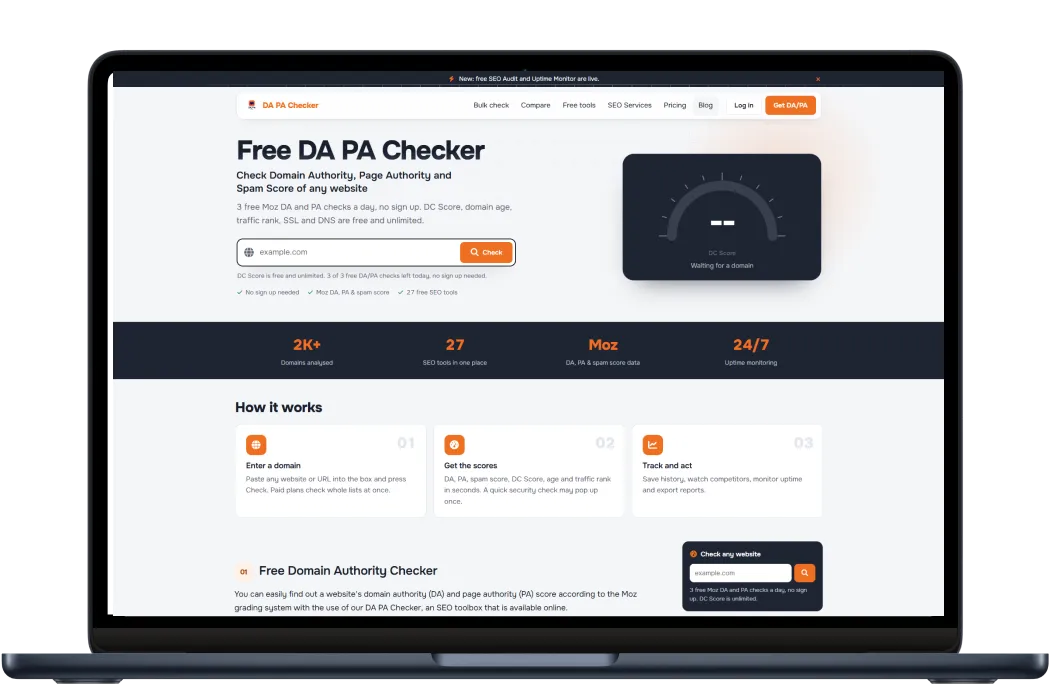 Digital Meeta portfolio – free DA PA checker SEO tool website