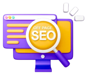 SEO icon on computer monitor with search badge