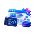 Custom web development icon with code and layout blocks