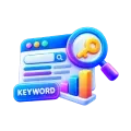 Keyword research icon with search bar and magnifier