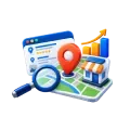 Local SEO icon with map pin and growth chart
