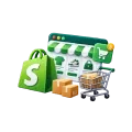 Shopify eCommerce service icon with store and cart