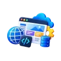 Web application development icon with globe and database