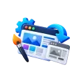 Website redesign service icon with web layouts and brush